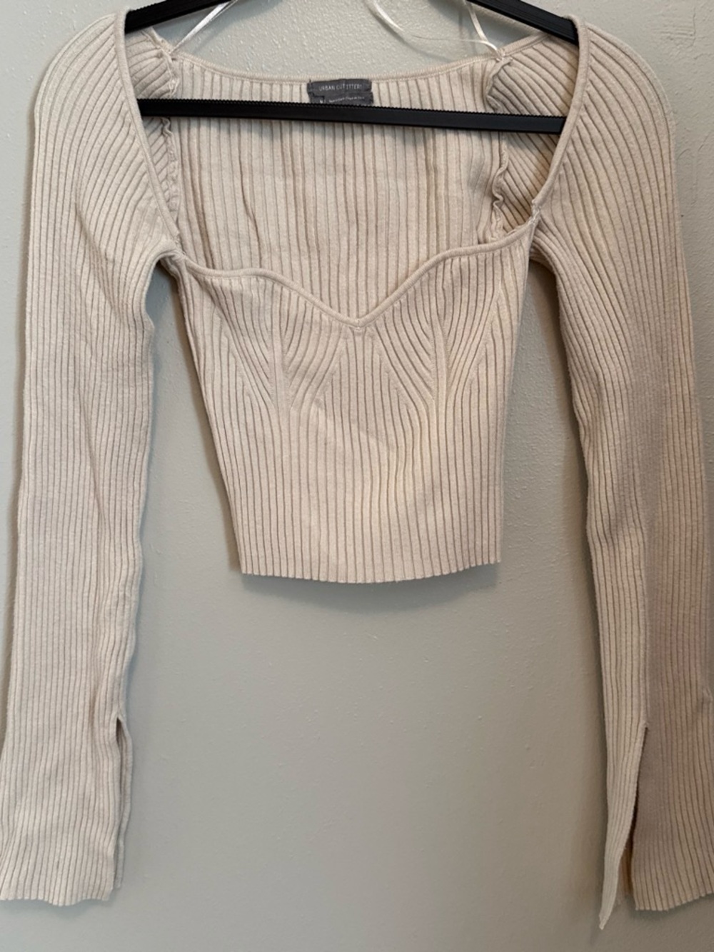 Urban Outfitters Cream Ribbed Sweetheart Square-Neck Crop Top